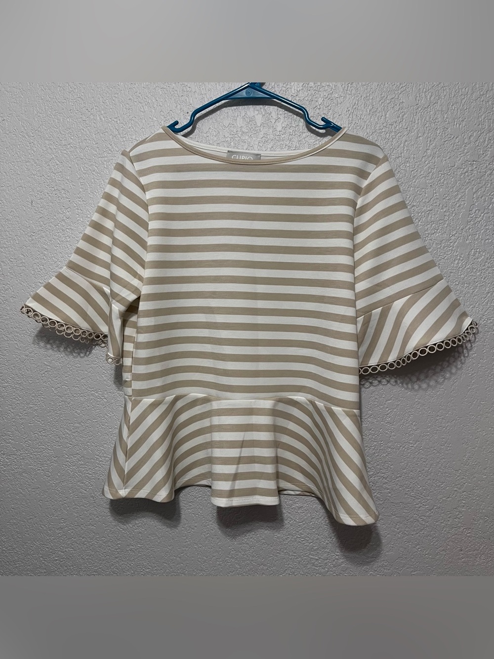 Cupio Blush striped knit peplum blouse size L